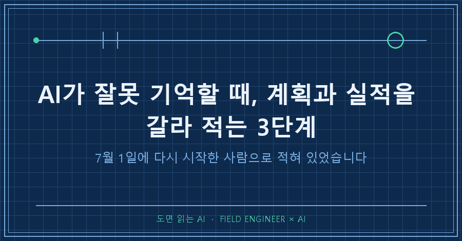 타이틀카드 — "AI가 잘못 기억할 때 / 7월 1일에 다시 시작한 사람으로 적혀 있었습니다"