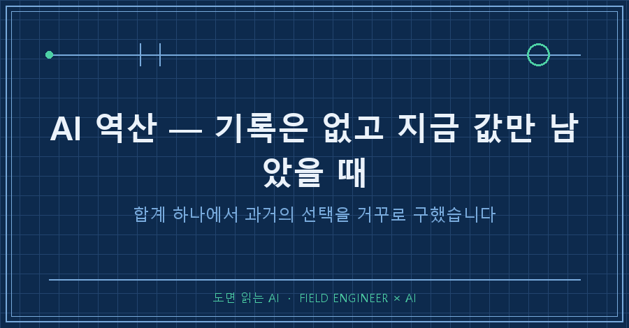 타이틀카드 — "AI 역산 / 기록은 없고, 지금 값만 남았을 때"