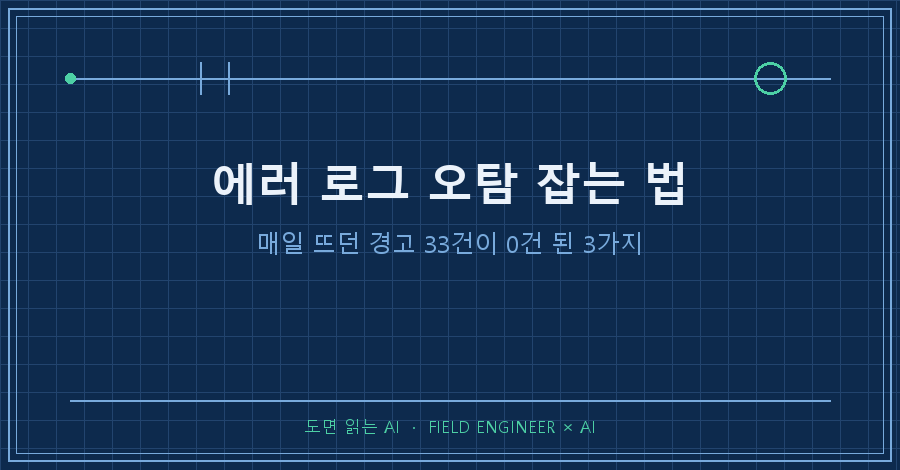 타이틀카드 — "에러 로그 오탐 잡는 법 / 경고 33건이 0건이 된 3가지 수정"