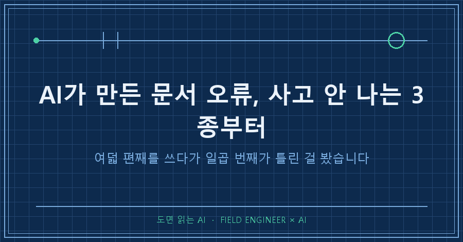 타이틀카드 — "AI가 만든 문서 오류 / 사고를 안 낸 오류가 제일 늦게 잡힙니다"