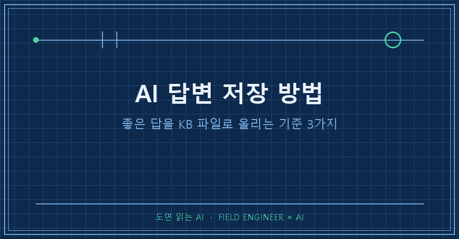 타이틀카드 — "AI 답변 저장 방법 / 좋은 답을 KB 파일로 올리는 기준 3가지"